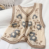 Women Chic Sweet Retro Single Breasted V-neck Ladies Cropped Outwear All-match Hollow Out Design Floral Female
