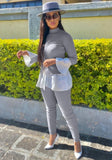Grey High Collar Long Sleeve Irregular Top And Pant