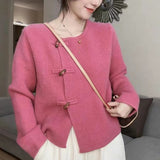 Chinese Style Lazy Wind Button Sweater Sweater Girl 2024 Spring New Korean Sweater Cardigan-Outfit