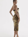 Women's Summer Vintage Floral Print Lace Trim Spaghetti Strap Sleeveless Fashion Backless Midi Sling Bodycon Dress-Outfit