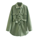 Women Fashion With Belt Loose Jacket Coat Vintage Long Sleeve Pockets Female Outerwear Chic