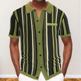 Men's Summer Cardigan Knitted T-Shirt Short-Sleeved Collared Casual Polo Shirt Men