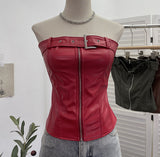 Real Shooting Spice Girls High-End Pu Leather Tector Locomotive Wind Wrapped Bra Vest Sleeveless Top Tide