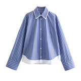 Spring Style Poplin Shirt With Stitched Stripes And Loose Version 2099079-Outfit