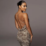 Straps Backless Zebra Print