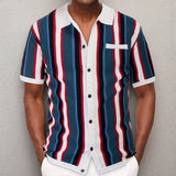 Men's Summer Cardigan Knitted T-Shirt Short-Sleeved Collared Casual Polo Shirt Men