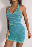 Stripe Halter Neck Backless Knit