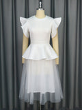 Wedding Lotus Leaf-Side Dress Light Mesh Splicing Meat Cover Mid-Stolen Dress