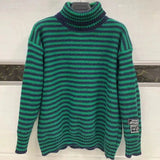 Loose Fashion Striped Spliced Sweaters Autumn Winter Casual Thick Warm Turtleneck Korean All-match Knitted