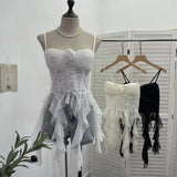 Sleeveless Vest Women With Chest Pads With Tectoral Lace Slings Irregular Ribbon Short Coat