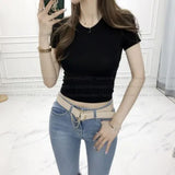 New Summer T Shirt Women Elasticity T-Shirt Woman Clothes Tops Slim Tshirt Female Short sleeve Crop Top Womens Sexy