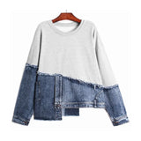 Loose Fit Denim Irregular Sweatshirt New Round Neck Long Sleeve Women Big Size Fashion Tide Spring Autumn 2023 1DE6103 703-0-Outfit