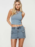 Summer New Waterwash Temperament Elegant Denim Mini Skirt Half-Dress