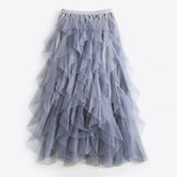 Asymmetrical Mesh Skirts For Women High Waist Ankle Length Skirts Female Elegant Korean Fashion 2020 Clothing