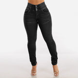 New High-Rise Elastic Jeans Female Fat Mm Buckle Abdominal Pencil Pants Slim High Thin