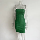 Off Shoulder Strapless PU Leather Mini Dress Elegant Fashion Outfits Night Club Party Bodycon Dresses
