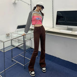 Flared Jeans Femme Street Low Waist Horn Pants Japanese Brown Elastic Korean Fashion Casual Cotton Y2k Women