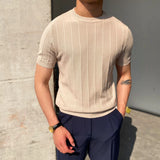 Summer New Korean Version Of The Knitted Round Neck Short-Sleeved T-Shirt Man Trend T-Shirt