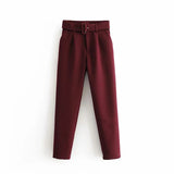 Casual Solid Color Pants For Women High Waist Belt Straight Long Pants Female 2021 Spring New Womens