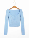 Red Women Sweater Square Collar Buttons Knitted Tops France pull femme Long Sleeve