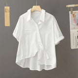 Cotton Short-Sleeved Shirt Top Women Irregularly Put 2025 Summer Thin Small Small Short