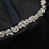 Women's Black Velvet Diamond Stylish Elegant Long-Sleeved Short