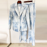 Early Spring New Tie-Dye Printing Repair Long Blazer Trousers Set Two-Piece