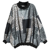 Loose Fit Leopard Printed Sweatshirt New Turtleneck Long Sleeve Women Big Size Fashion Tide Spring Autumn 2023