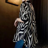 Turn-down Collar Zebra Blouse Spring Autumn Commute Single-breasted Women's Clothing Chic Diamonds Commute Loose