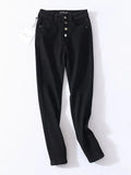Skinny Four Buttons High Waist Pencil Jeans Women Slim Fit Stretch Denim Pants Full Length Denim Tight Trousers-Outfit