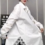 Lady Spring Autumn Solid Color Blouse Women's Clothing Stylish Lace Patchwork Korean Loose Single-breasted Midi Shirt New-Outfit