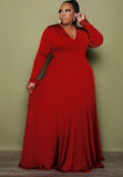 V-Neck Long Sleeves Plus Size Maxi