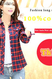 Casual Button Down Lapel Neck Plaids Checks Flannel Shirts Women Long Sleeve Tops Blouse Free