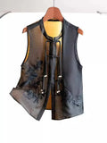 Chinese Style Flower-And-Bird Embroidered Vest Vest Girl In The Summer Of 2024 New Light Round Neck Nail Bead Tasuma Clip Girl-Outfit