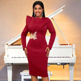 Embroidered Long-Sleeved Evening Dress Lotus Side Party Long Dress Evening