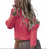 Ebaywish Explosion Ins Net Red Long-Sleeved Round Collar Metal Buckle
