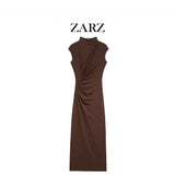 Homemade New Women's Classic Folded Folded Stubble Dress