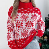 Shooting Autumn And Winter Snowflake Pattern Lantern Long Sleeve High-Necked Collar Sweater Women's