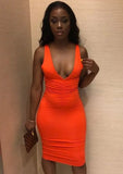 Sexy Orange Deep V Neck Sleeveless Midi