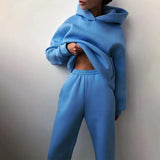 Autumn Winter Two Piece Set For Women Tracksuit Harajuku Hooded Sweatshirt And Elastic Waist Long Pant 2021 Solid