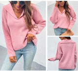 V-Neck Turndown Collar Regular Pullover