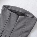 Sexy Gray Ruched Chest Strapless Croset Style Mini Dress Safari Women Slim Waist A line Pleated Hem Tube top Party Robe-Outfit