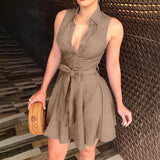 New Up And Down Collar Vest Solid Color Belt Mid-Swaist