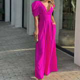 New Women's Short-Sleeved Stylish Elegant Large-Size Wide-Legged Jump-Legged