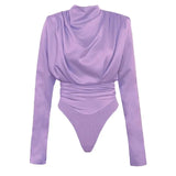 White Satin Chemisiers Blouse Long Sleeve Bodysuit Party Wear Ladies Clothe Bodysuits Tops Women Romper Mujer Shirt