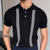 Men's Summer Striped Casual T-Shirt Black Short Sleeves POLO Shirt