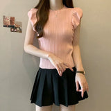 Design Wood-In-Eared T-Shirt For Women's Summer New French Retro Inss Headset Thin Short-Sleeved