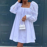 Dress Sexy Celmia Elegant Puff Sleeve Square Collar Mini Dresses Casual Solid Sundress 2021 Autumn Ladies Party