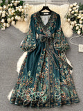 Early Spring New French High-End Feel One-Sape-Style T-Shirt With Belt-Print Dress Women's Light Luxury Elegant Long