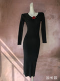 Toloer New Hand Hook Stereo Rose Knit Sweater Female Autumn Temperament Shows Thin V Collar Black Bottom